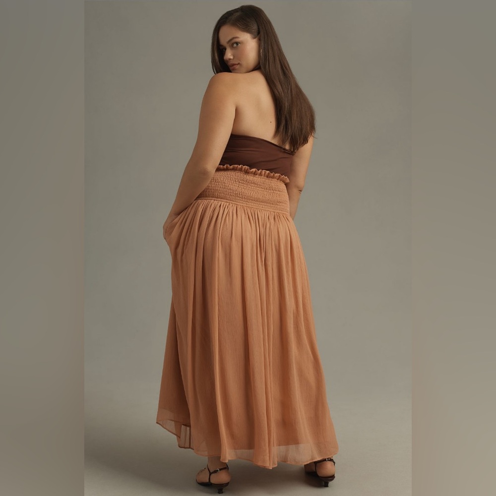 ✨ Anthropologie Smocked Sheer Maxi Skirt Sz 2X - Picture 3 of 13